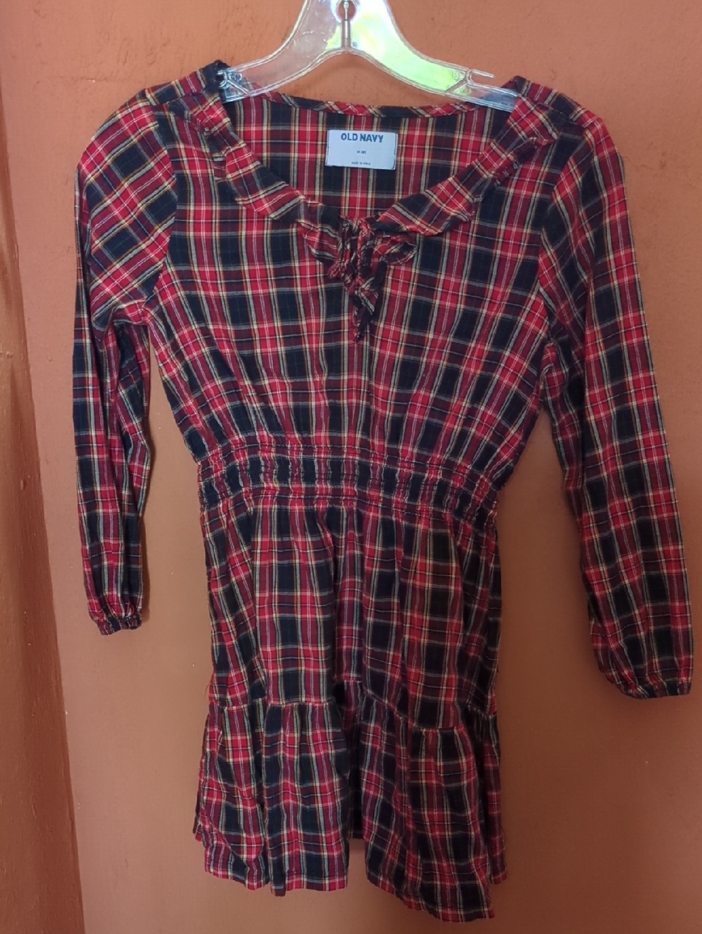 Old Navy Red and Black Plaid Smocked Waist Dress
